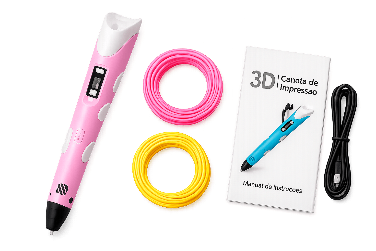 Conteúdo do kit Caneta 3D
